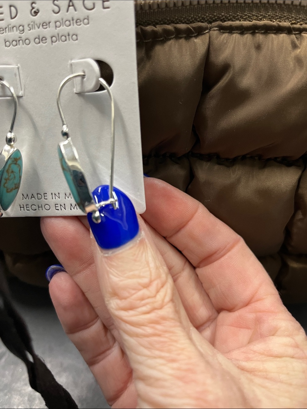 New Seed & Sage Sterling Silver Plated Turquoise Drop Earrings - Picture 4 of 6